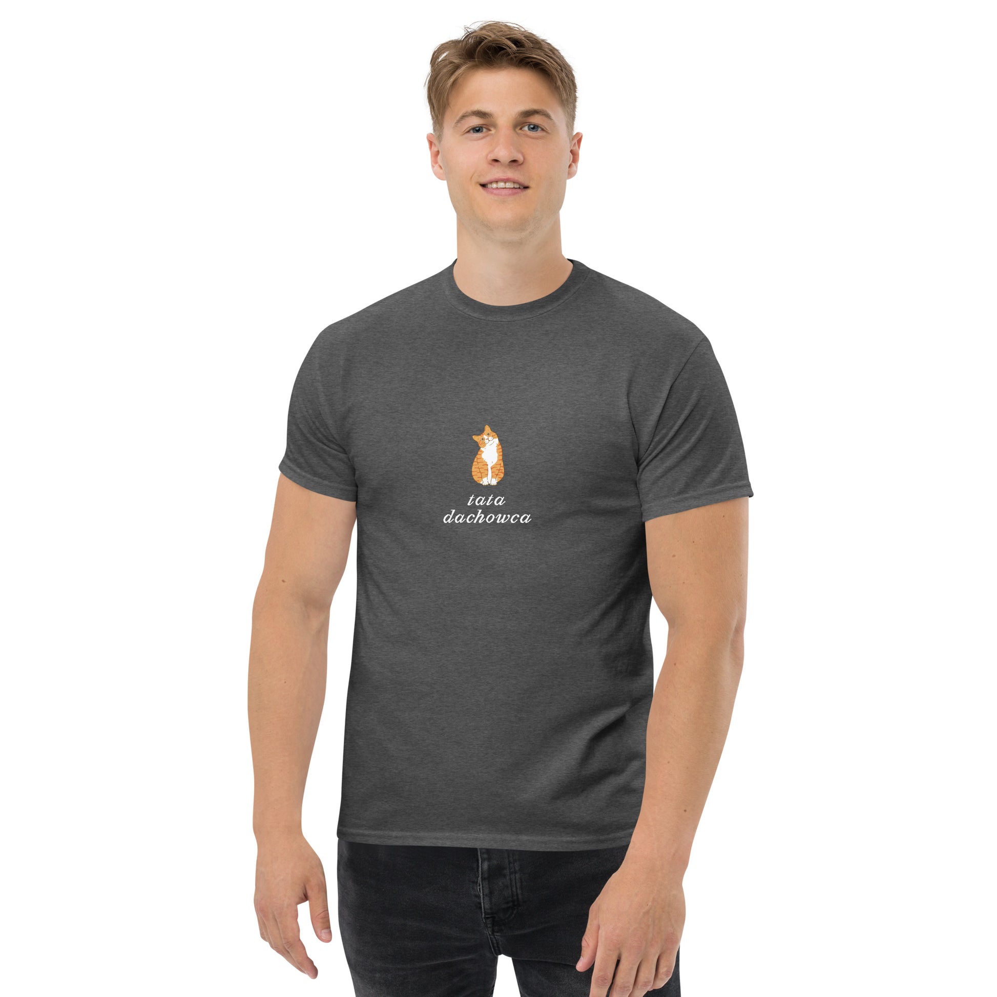 T-shirt męski "Tata dachowca", ciemny szary,prezent dla kociarza 4
