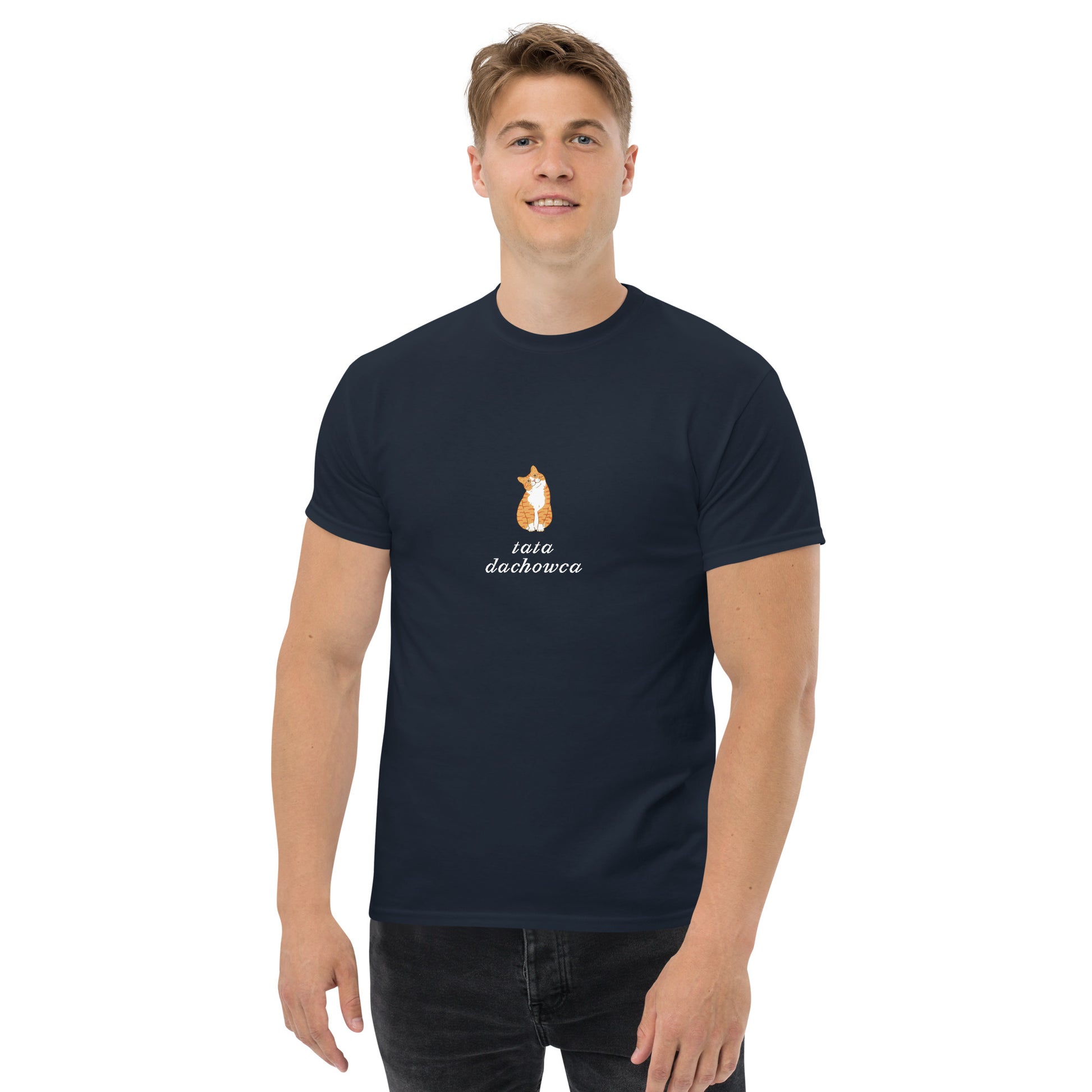 T-shirt męski "Tata dachowca", granatowy,prezent dla kociarza 3