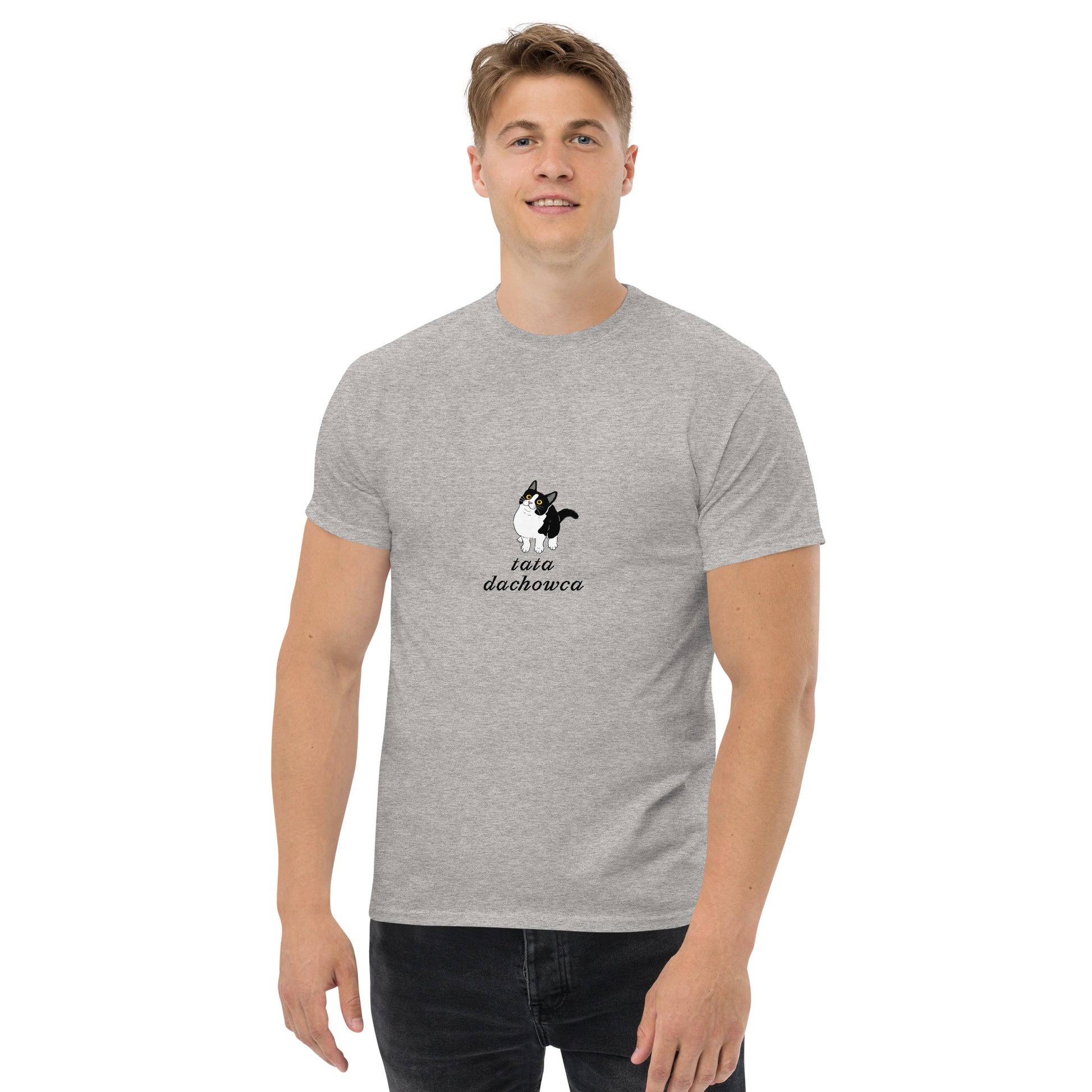 T-shirt męski "tata dachowca", szary, prezent dla kociarza 3