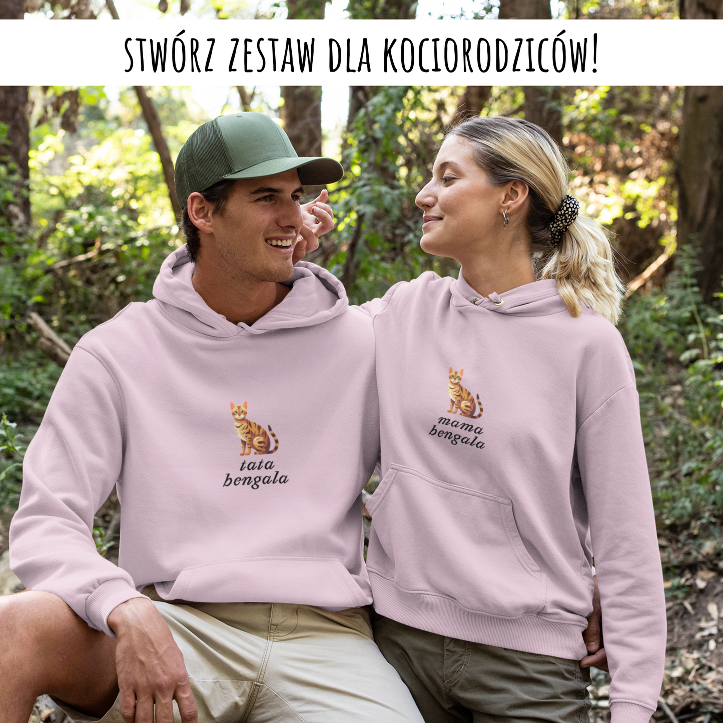 bluza z kotem bluza z kapturem rodzice bengala różowy