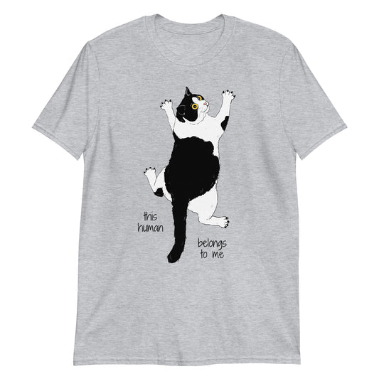 t-shirt z kotem prezent dla kociary human belongs szary 