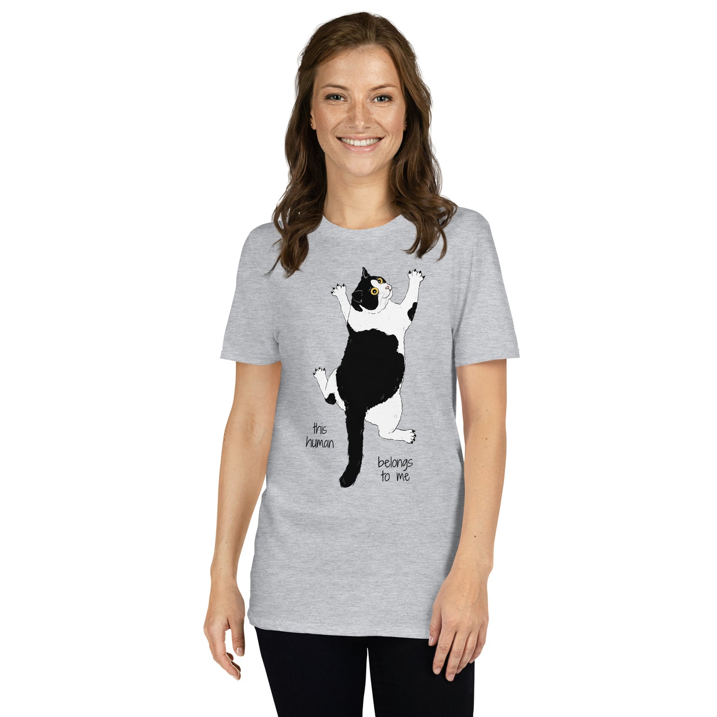 t-shirt z kotem prezent dla kociary human belongs szary 1