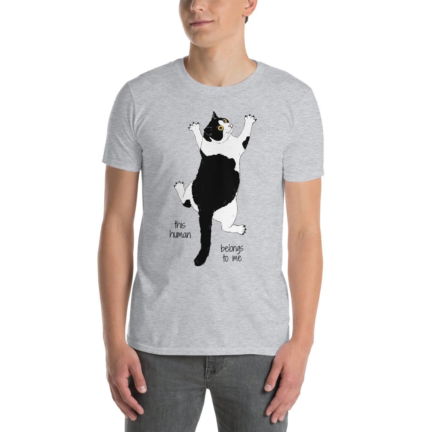 t-shirt z kotem prezent dla kociary human szary 2