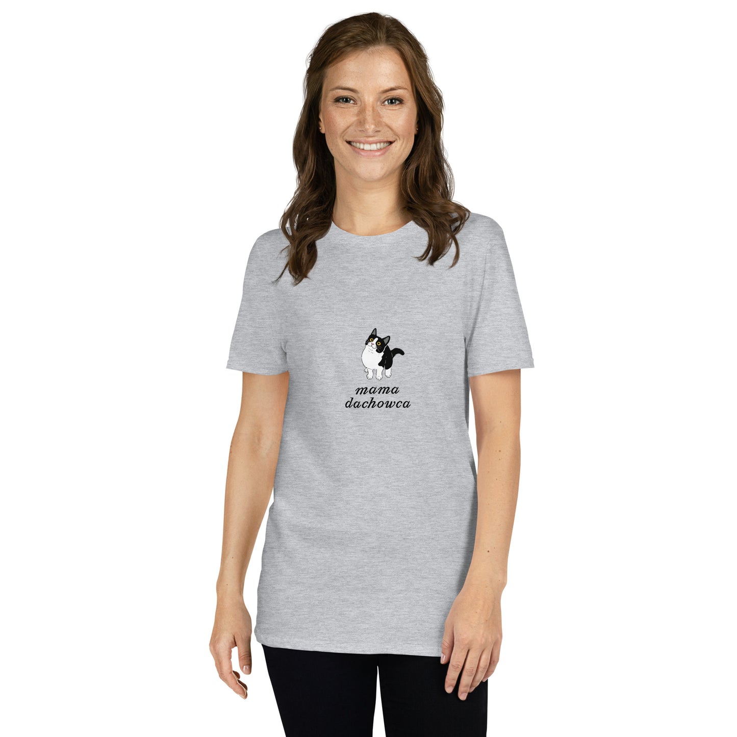 T-Shirt damski, "mama dachowca", szary, prezent dla kociary 2