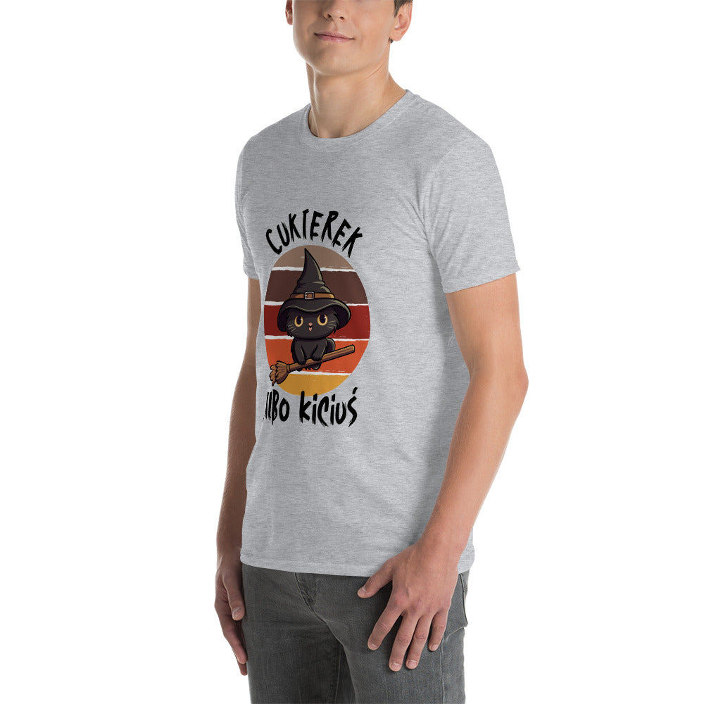 prezent dla kociarza t-shirt cukierek albo kiciuś lewy bok