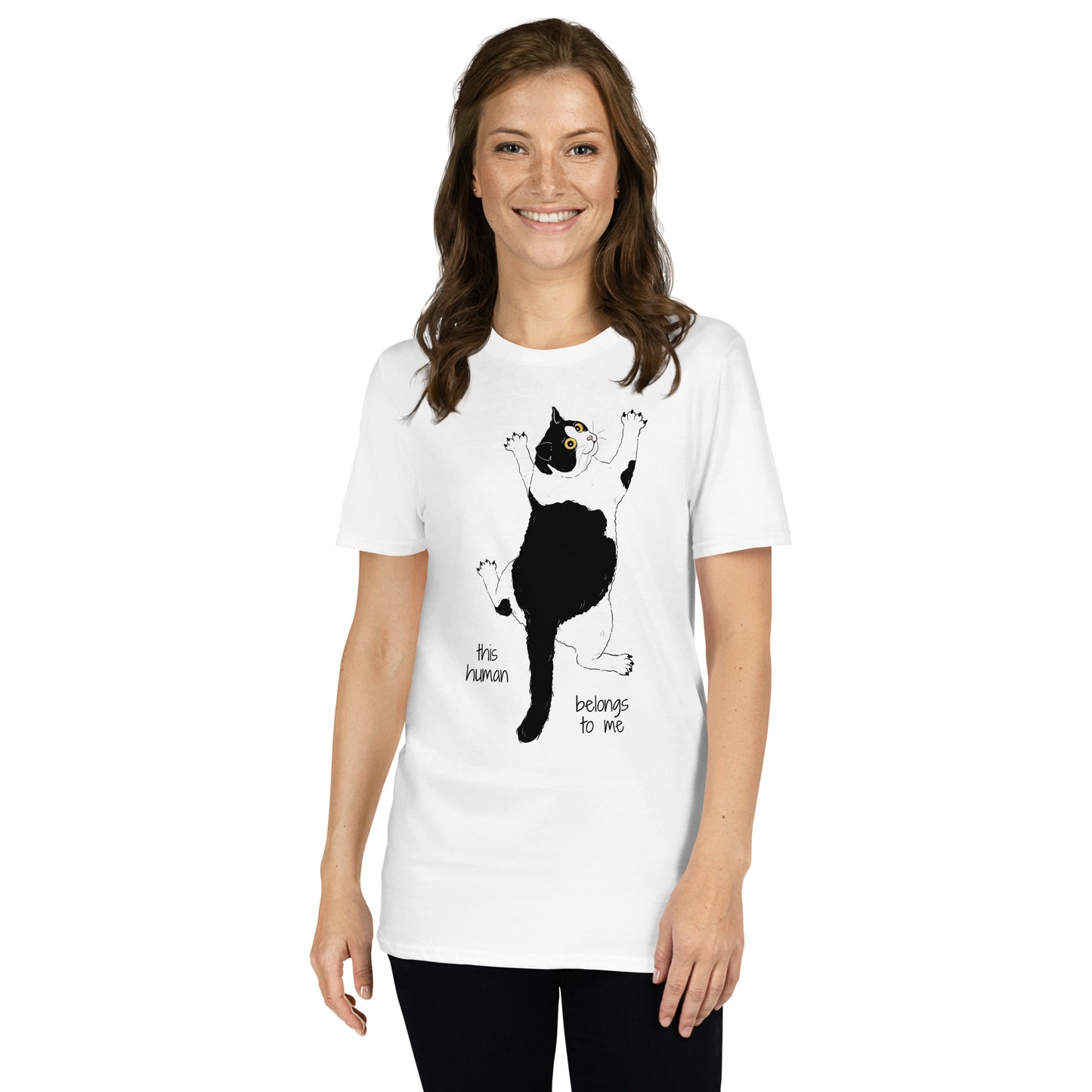 t-shirt z kotem prezent dla kociary human belongs biały