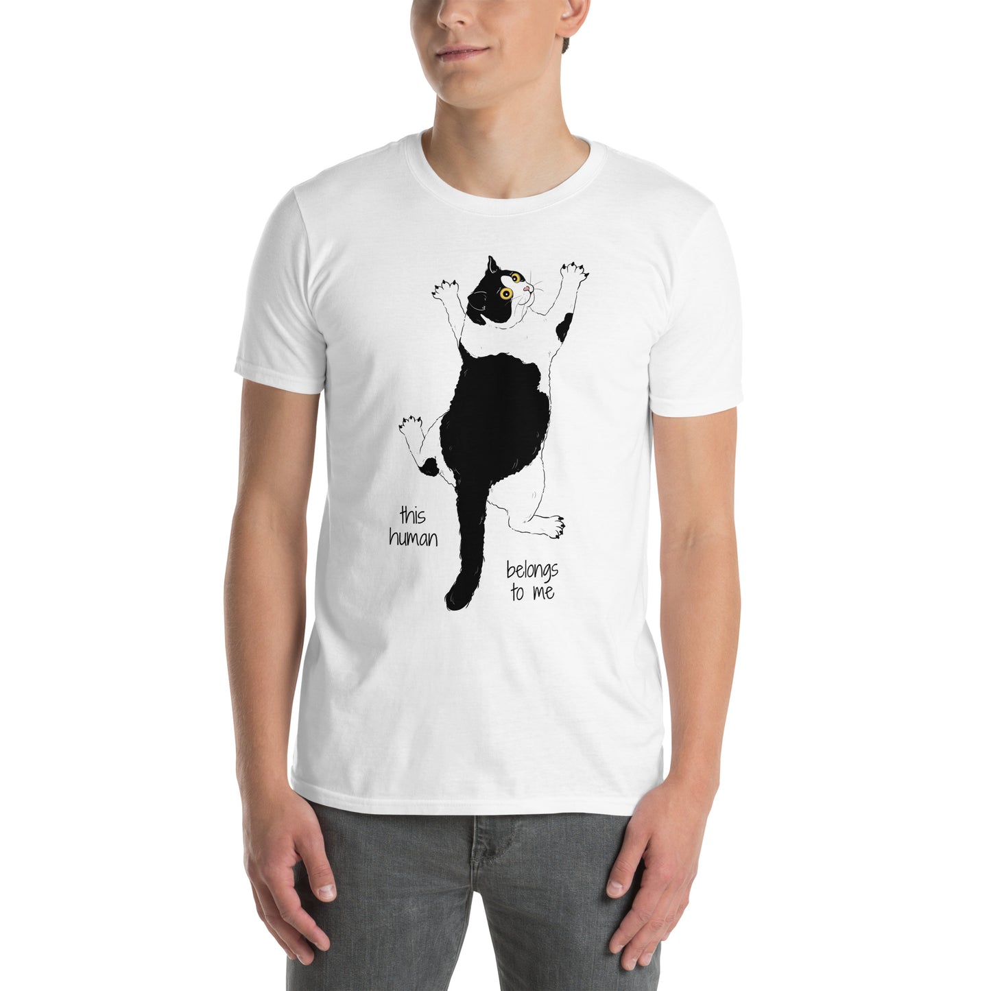 t-shirt z kotem prezent dla kociary human biały 3